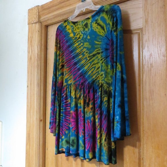 Tie Dye Mini dress or Blouse long bell sleeves - Picture 3 of 16